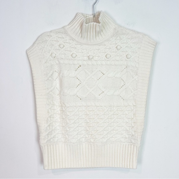 INC OFF-WHITE MOCK NECK CABLE KNIT SLEEVELESS SWEATER VEST WOMENS SMALL - Picture 1 of 4